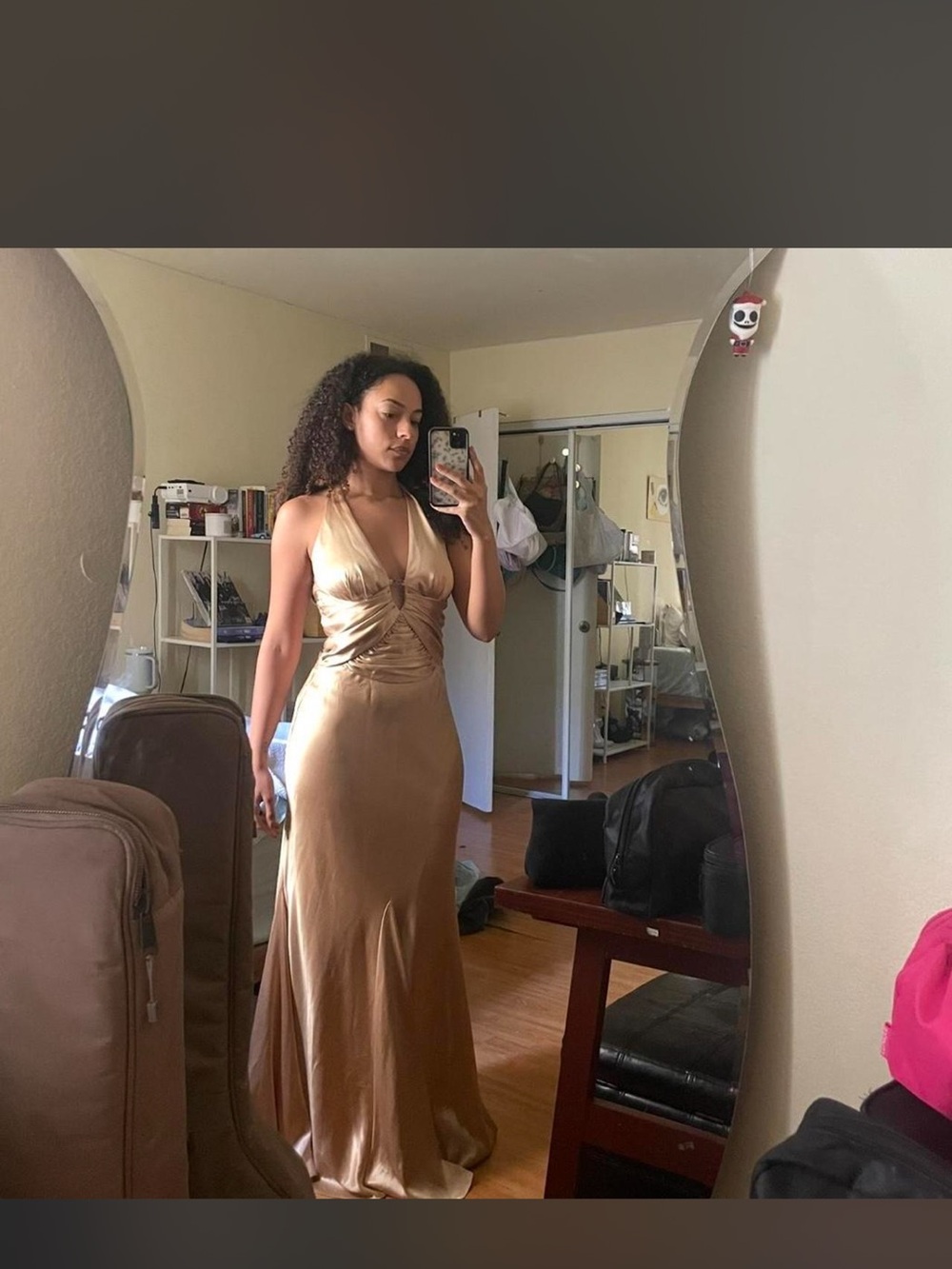 ABS Allen Schwartz Gold Satin Halter Maxi Dress